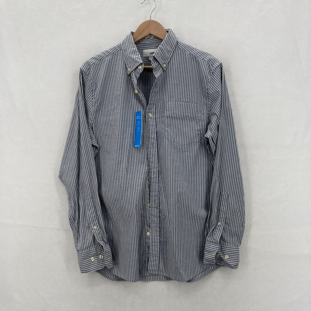 Sonoma Shirt Mens Small Blue White Striped Button Down Flexwear Casual Workwear